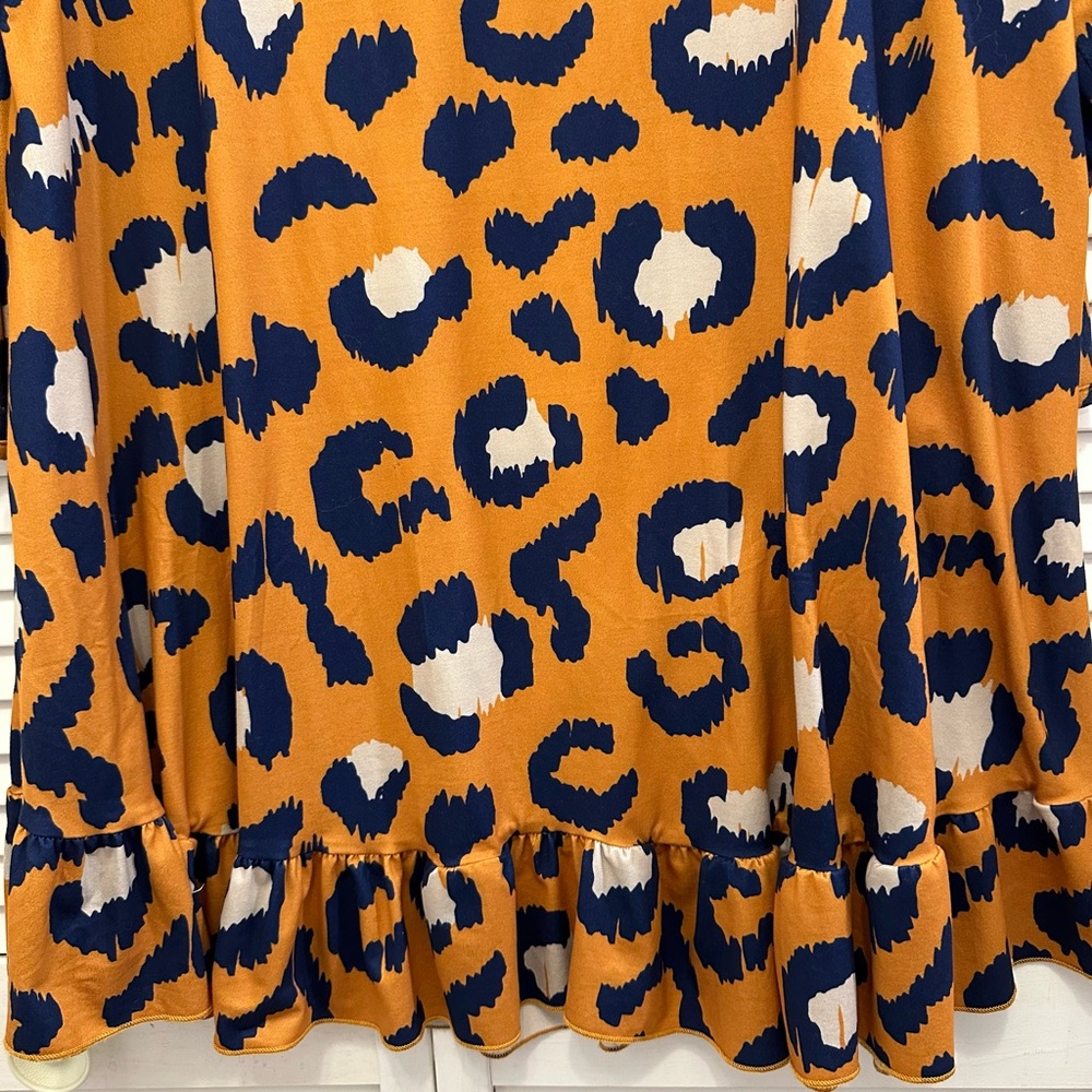 NUGGLES Mustard/Navy Leopard Ruffle Top Size XL - Picture 3 of 8